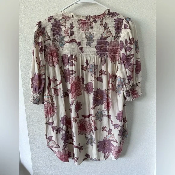 Mille Olive Cream Floral Peasant Blouse in Plum - Picture 3 of 4